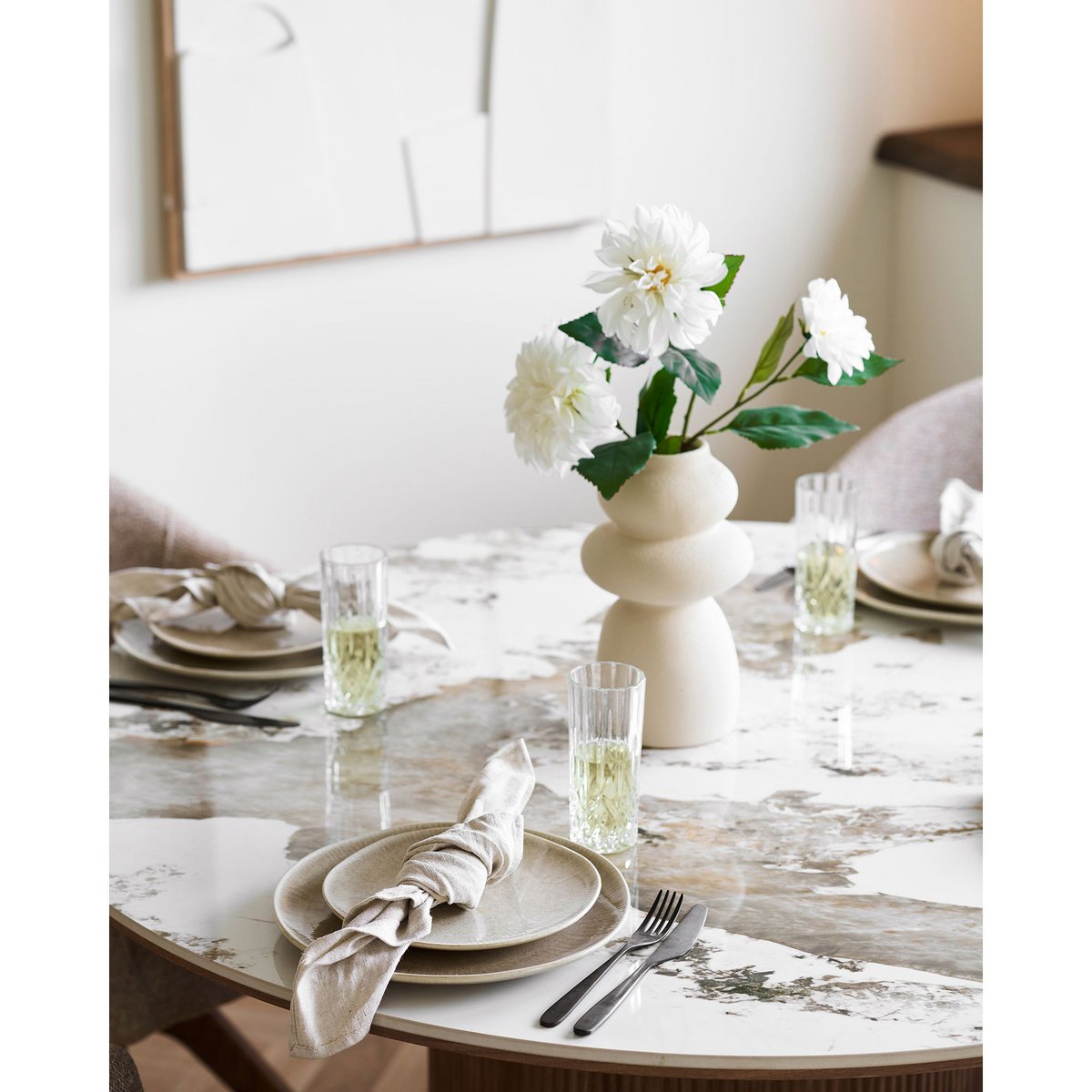 House Nordic ApS - Viola Dinerbord, keramiek, beige, ø27 cm, set van 4 - Deco Delights