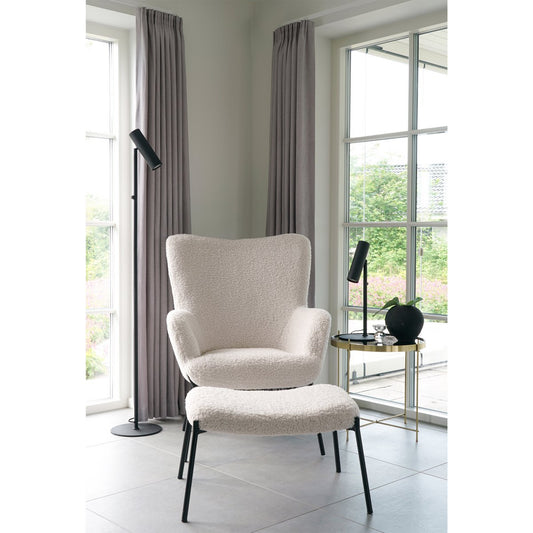 House Nordic ApS - Voetsteun Glasgow - Wit, kunstlamsleer, zwarte metalen poten - Deco Delights