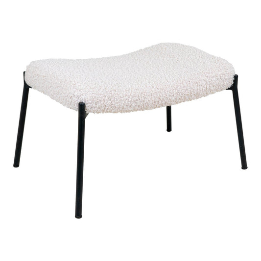 House Nordic ApS - Voetsteun Glasgow - Wit, kunstlamsleer, zwarte metalen poten - Deco Delights