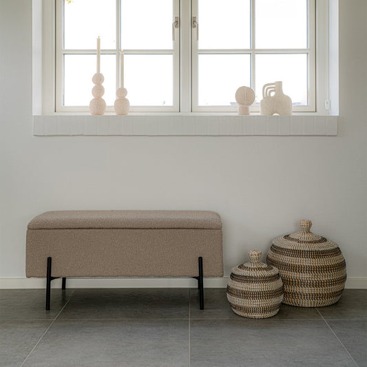 House Nordic ApS - Watford Bank - Beige, Bouclé, met opbergruimte 95x36,5x43cm - Deco Delights