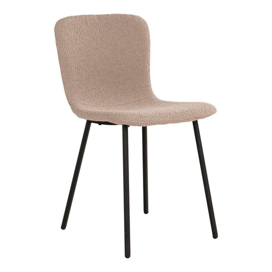 Halden Dining Chair - Eetkamerstoel in bouclé, beige met zwarte poten, HN1233