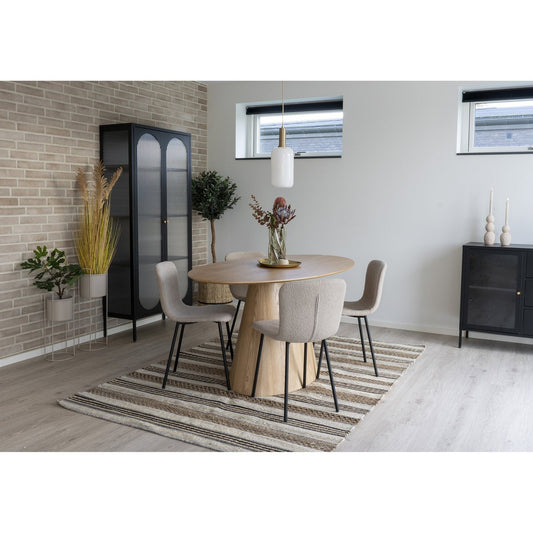 Halden Dining Chair - Eetkamerstoel in bouclé, beige met zwarte poten, HN1233