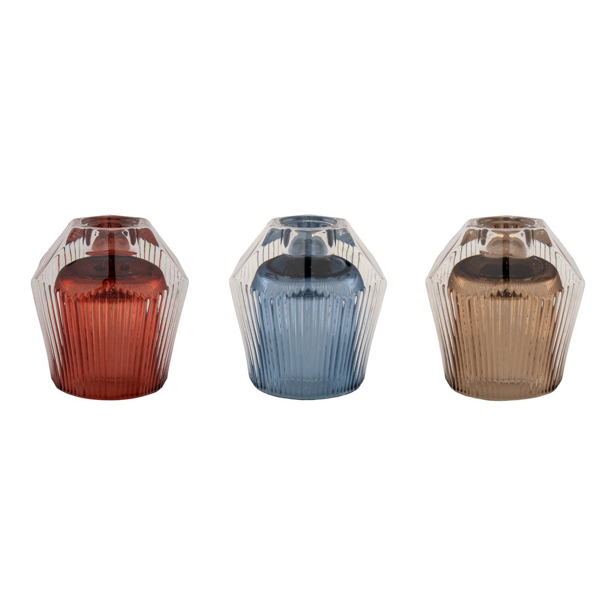 House Nordic ApS - House Nordic - Kandelaar - Glas, Rood/Blauw/Bruin, set van 12 - Deco Delights Kandelaar
