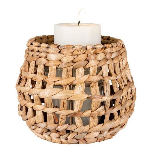 House Nordic ApS - House Nordic - Kandelaar - Waterhyacint/Glas, Lichtbruin-Rotan - Deco Delights Kandelaar