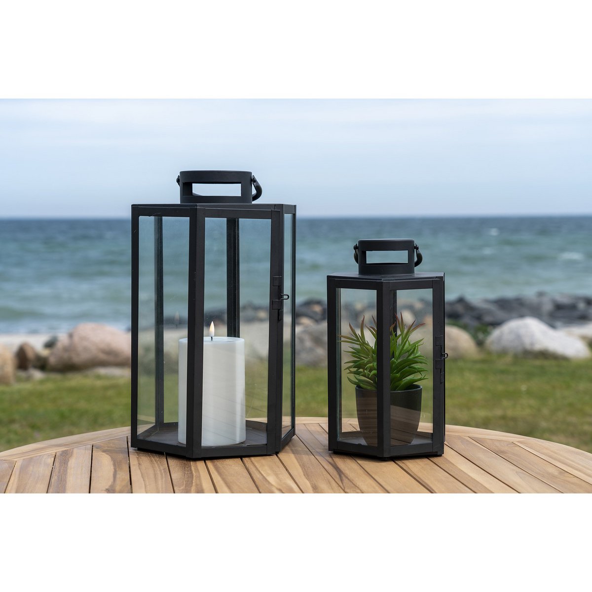 House Nordic ApS - House Nordic MILOS - Lantaarn - Staal/Glas, Zwart, set van 2 - Deco Delights Lantaarn