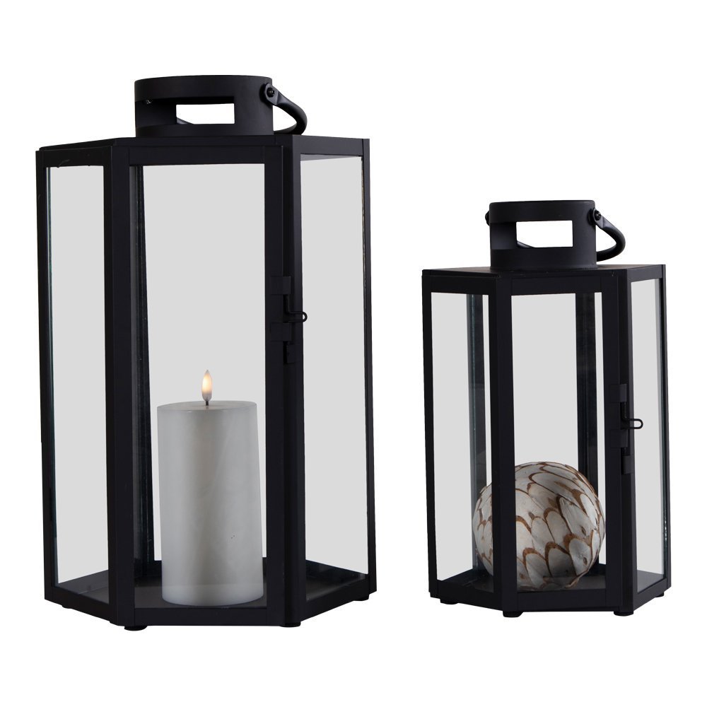 House Nordic ApS - House Nordic MILOS - Lantaarn - Staal/Glas, Zwart, set van 2 - Deco Delights Lantaarn