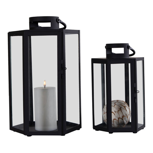 House Nordic ApS - House Nordic MILOS - Lantaarn - Staal/Glas, Zwart, set van 2 - Deco Delights Lantaarn