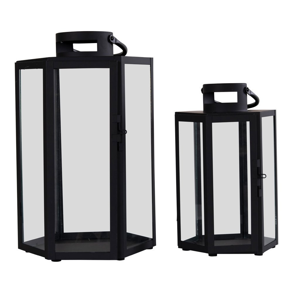 House Nordic ApS - House Nordic MILOS - Lantaarn - Staal/Glas, Zwart, set van 2 - Deco Delights Lantaarn
