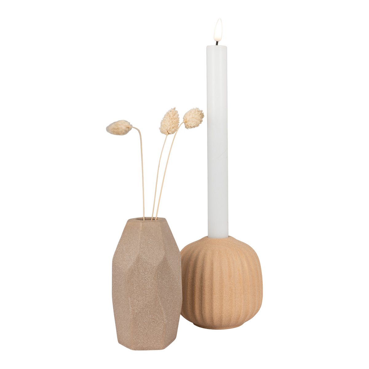 House Nordic ApS - House Nordic - Vaas & Kandelaar - Keramiek, Lichtbruin, set van 2 - Deco Delights Vaas & Kandelaar