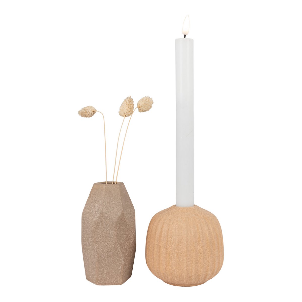 House Nordic ApS - House Nordic - Vaas & Kandelaar - Keramiek, Lichtbruin, set van 2 - Deco Delights Vaas & Kandelaar