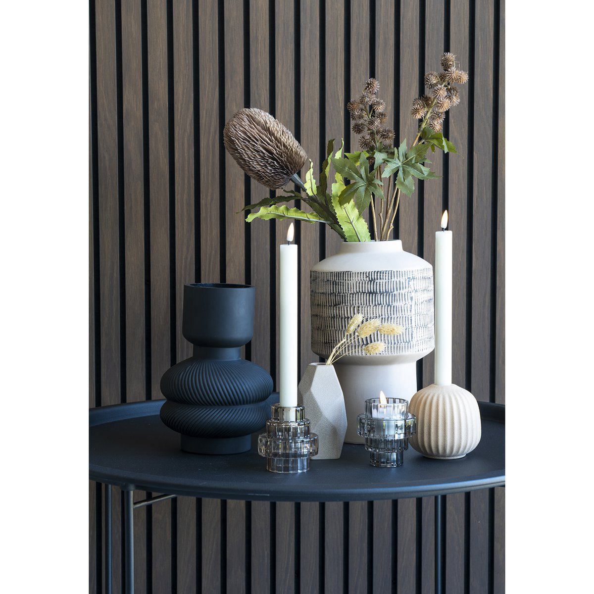 House Nordic ApS - House Nordic - Vaas & Kandelaar - Keramiek, Lichtbruin, set van 2 - Deco Delights Vaas & Kandelaar